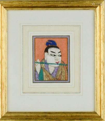 A Chinese 1920s silk embroidery depicting a portrait, 8 by 6cm.