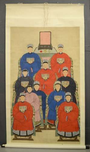 A 19th century Chinese ancestral portrait of The Ten Beauties, 190 by 110cm.