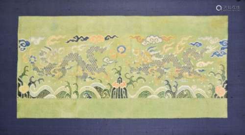 An 18th century Chinese silk brocade, 'Marig' depicting the four clawed dragons, one chasing the
