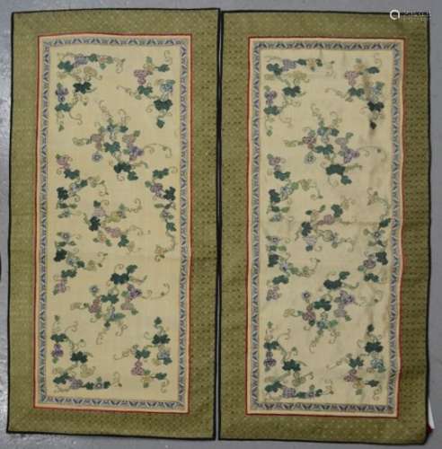 A pair of late 19th century silk painted panels, depicting patterned Gourds within scrolling