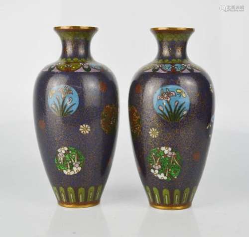 A pair of small cloisonne vases.