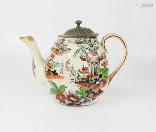 A W.C & Co Chinese teapot with pewter lid, 11cm high.