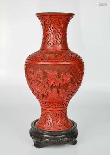 A Chinese cinnabar vase and stand, 26½cm high.