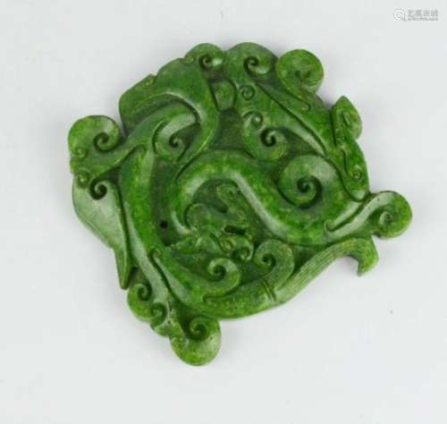 A Chinese heitian natural green jade carved pendant.