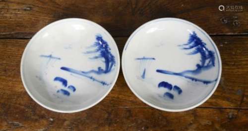 A pair of Chinese blue and white dishes.