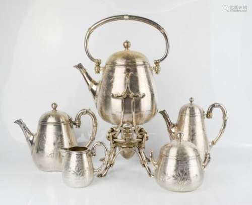A 19th century French Christofle silver plated tea set, to include kettle on stand with burner,