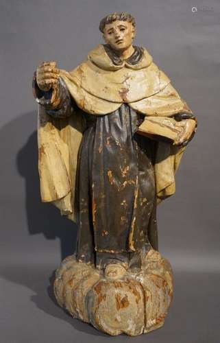 Saint Bernard en bois sculpté polychrome. H : 76 c…