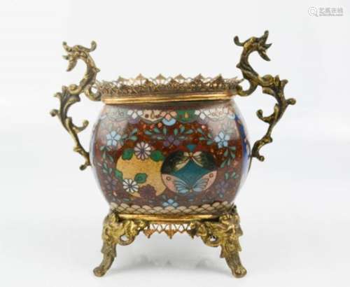 A Chinese cloisonne sensor with gilt metal mounts.