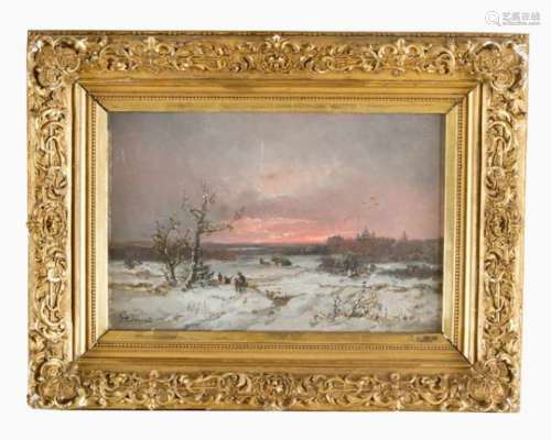Adolf Stademann (1824-1895), winter landscape, oil on board, signed bottom left, framed.31 x 47 cm