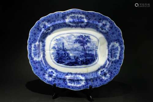Antique 19c Oriental WR England Flow Blue Plate finely