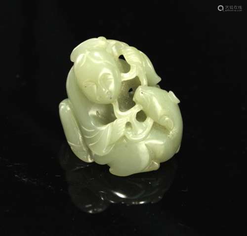 Jade Carving with HE-HE Two Immortals Pendant Qing