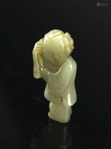 Jade Carving with Holding a lotus boy Figure Pendant