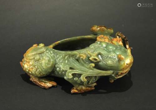 Green Jade Carving with a Toad Brush Washer