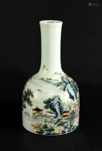 Famille Rose Landscape Botttle Vase Qianlong Period