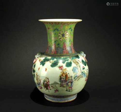Famille Rose Story Vase Late of Qing Dynasty