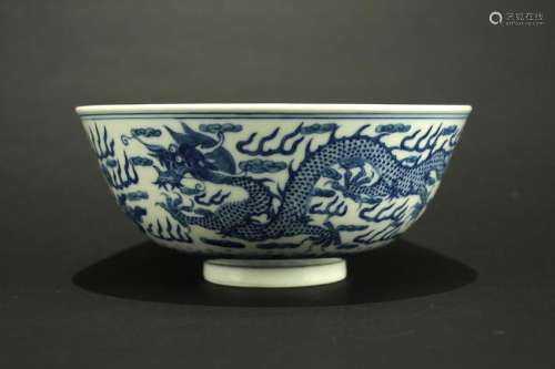 Blue and White Dragon Bowl Guangxu Period