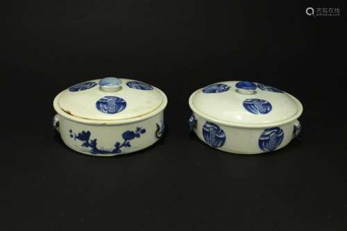 Pair of Blue&White Bowl with Cover Late of Qing