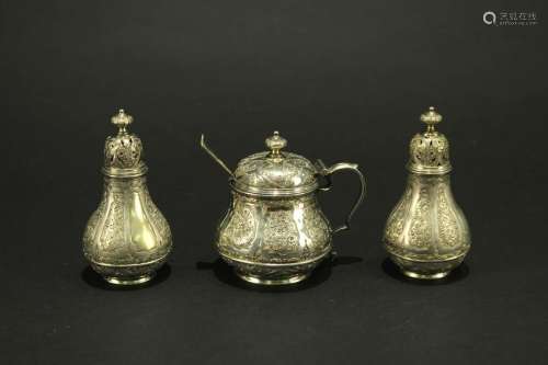 Three Sterling Silver Spice Jar 19th Century