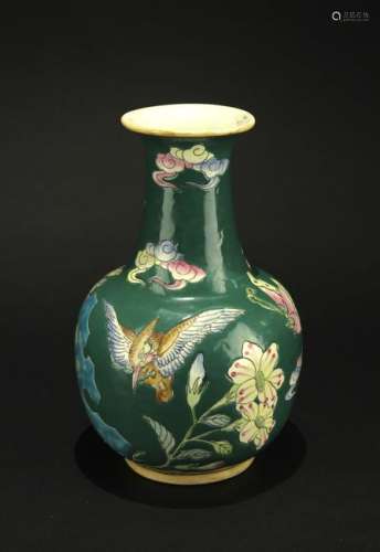 Green Glaze Famille Rose Vase