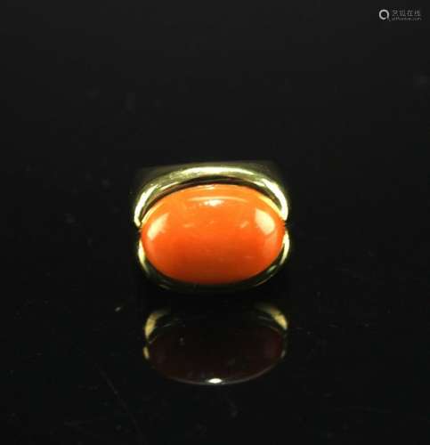 18K Gold Inlay with Coral Ring