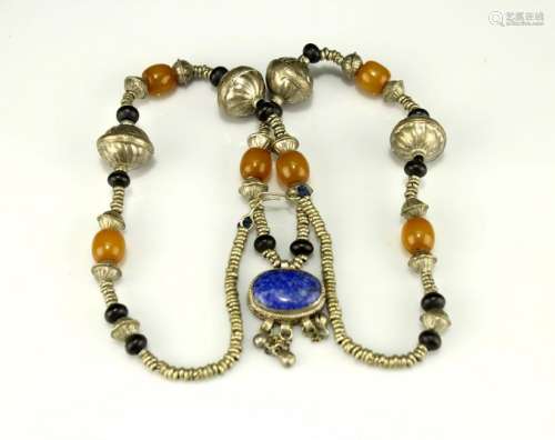 Silver Inlay lapis lazuli Pendant Tibetan necklace Qing