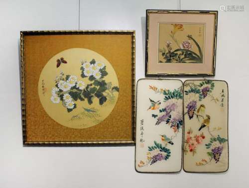 Four Pieces of Silk Painting 1960s