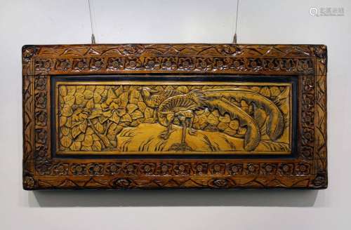 Wood Carving with Flowers and Birds Board
