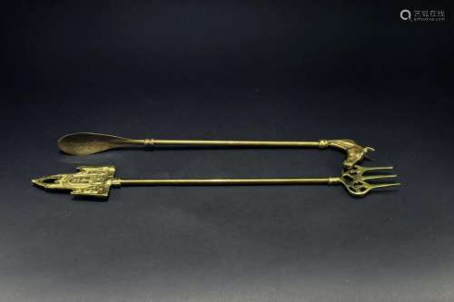 Antique Bronze Fireplace Fork and Shoehorn