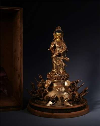 CHINESE GILT BRONZE STANDING GUANYIN