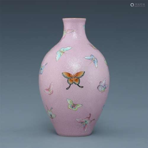 CHINESE PORCELAIN FAMILLE ROSE BUTTERLFY VASE