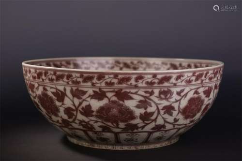 CHINESE PORCELAIN RED UNDER GLAZE FLOWER BOWL