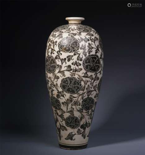 CHINESE PORCELAIN CIZHOU WARE BLACK PAINTED FLOWER
