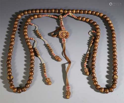 CHINESE HARDWOD ZITAN BEAD CHAOZHU COURT NECKLACE