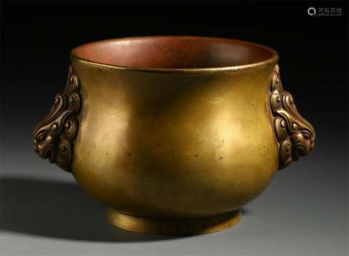 CHINESE BRONZE BEAST HANDLE CENSER