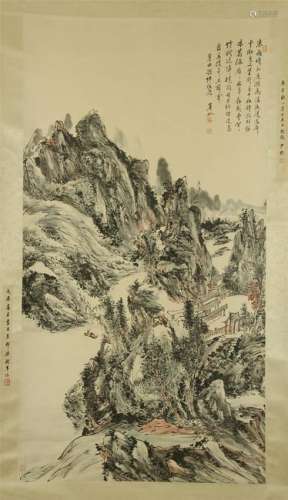 CHINESE SCROLL PAINTING OF MOUNTAIN VIEWS WITH