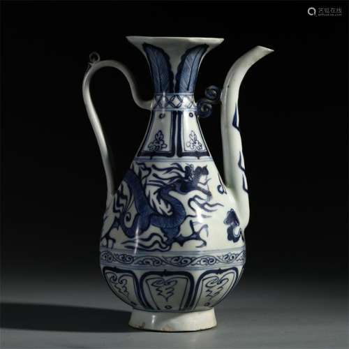 CHINESE PORCELAIN BLUE AND WHITE DRAGON KETTLE