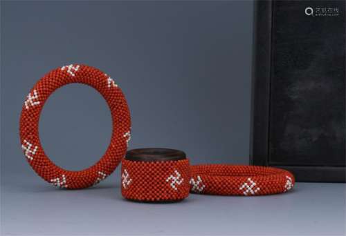 CHINESE CORAL BEAD AGALWOOD BANGLE
