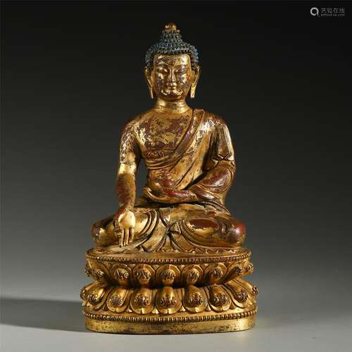 CHINESE GILT BRONZE SEATED SAKAYMUNI