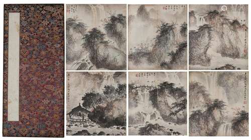 SIX PAGES OF CHINESE ALBUM PAINTING OF MOUNTAIN VIEWS