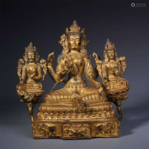 THREE CHINESE GILT BRONZE SEATED BUDDHA