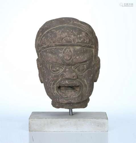 CHINESE STONE BUDDHIST GUARDIAN HEAD