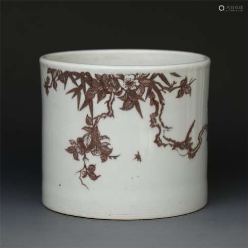 CHINESE PORCELAIN RED UNDER GLAZE FLOWER BURSH POT