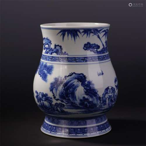CHINESE PORCELAIN BLUE AND WHTIE LOHAN IN MOUNTAIN ZUN