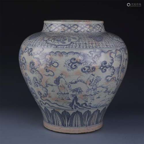 CHINESE PORCELAIN BLUE AND WHITE FIGURES JAR