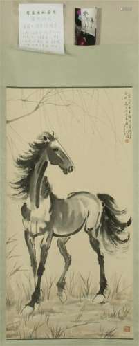 CHINESE SCROLL PAINTING OF HORSE WITH SPECIALIST'S