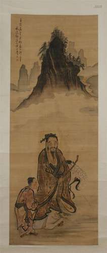 CHINESE SCROLL PAINTING OF MEN IN MOUNTAIN