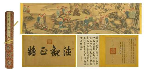 CHINESE HAND SCROLL PAINTING OF MEN IN MOUNTAIN WITH