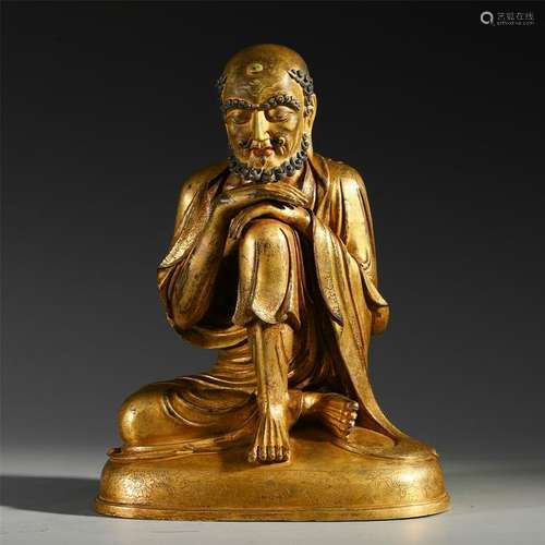 CHINESE GILT BRONZE SEATED LOHAN