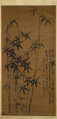 CHINESE SCROLL PAINTING OF BAMBOO WITH CALLIGRAPHY