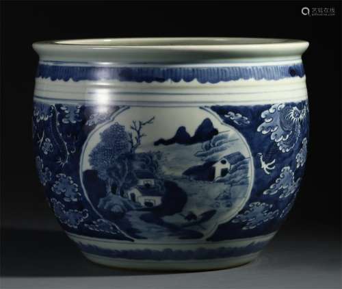 CHINESE PORCELAIN BLUE AND WHITE MOUNTAIN VIEWS WATER